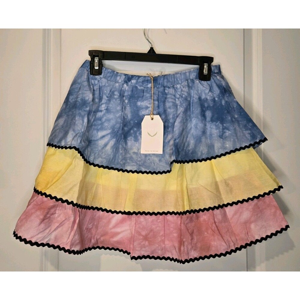 Free The Roses Tiered Ruffle Mini Skirt Pastel Tie Dye Size Medium